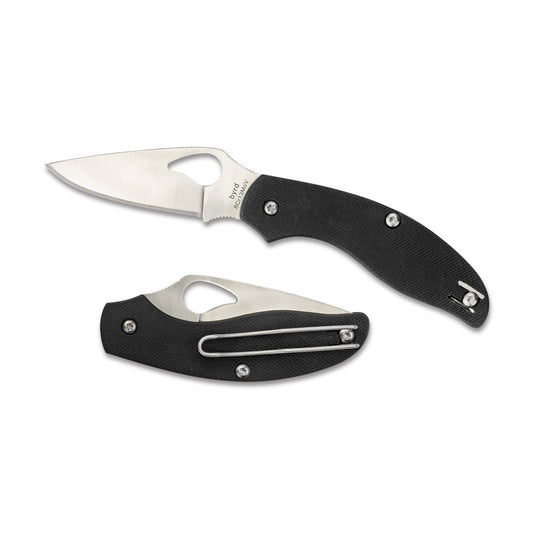 Spyderco, Byrd, Tern Slipit, 2.75" Folding Knife, Plain Edge, Leaf-Shape, 8Cr13MoV/Satin, Black G10, Oval Thumb Hole/Pocket Clip